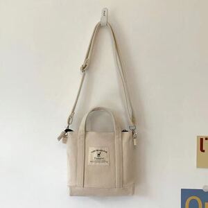 トートバッグ ショルダー 2WAYタイプ 可愛いミニサイズ ショルダーバッグ キャンバス お洒落 送料無料 ホワイト