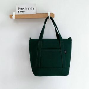 ショルダーバッグ トートバッグ 2way仕様 レディース 帆布 手提げバッグ ファスナー付き グリーン 送料無料
