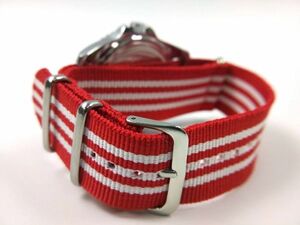  nylon made military strap nato type cloth belt wristwatch red X white 2 stripe 22mm