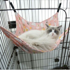 ペットハンモック 猫50ｘ40cm 6 kgまで冬夏両用 調節可能(ピンク)