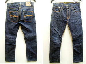 即決 [W30]濃紺 nudie jeans GRIM TIM DRY SELVAGE セルビッチ オレンジ耳 NJ1000303 イタリア製 スリム デニム パンツ■6145