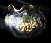 アンティークフランス LEGRAS ＆ Cie ルグラ 19世紀後期頃 珠型の花瓶 花器 フリルのような縁とエナメル彩装飾 可憐な花 古硝子_画像8