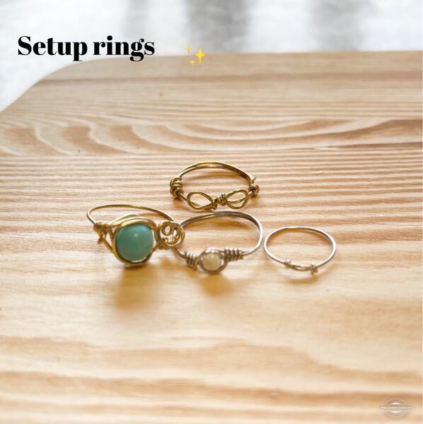 -SUI8- No.62 セットアップ　リング４つセット　ファランジリング　ピンキー　setup coordinated 4rings Brass and Silverfiled ring