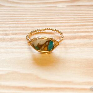 -SUI8- No.61 オイスターカッパーターコイズのリング　横置き　16号　K14GF An Oyster Copper Turquoise ring sideways type size16 K14GF