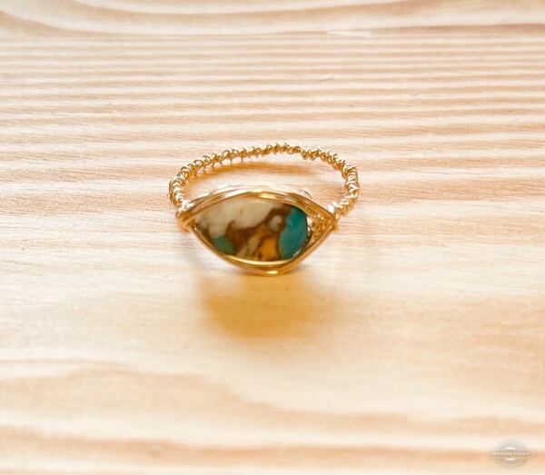 -SUI8- No.61 オイスターカッパーターコイズのリング　横置き　16号　K14GF An Oyster Copper Turquoise ring sideways type size16 K14GF