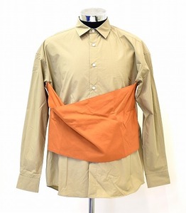 MISTERGENTLEMAN(ミスタージェントルマン)FABRIC ATTACHED L/S SHIRTファブリックアタッチド長袖シャツ デザイン BEIGE M Mr.GENTLEMAN