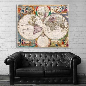 世界地図 world map 特大 ポスター 125x100cm 地図 海外 英字 アート レトロ ビンテージ インテリア グッズ 写真 雑貨 壁紙 大 おしゃれ 4