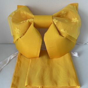 程度良好 楽々簡単着付け ゆかた用 結び帯 作り帯 黄色 リボン 付け帯 浴衣 女の子 女児