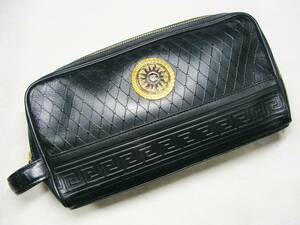 VERSACE Versace ◇ Sun God motif pattern embossed leather leather leather second clutch bag bag, cormorant, Versace, Bag, bag