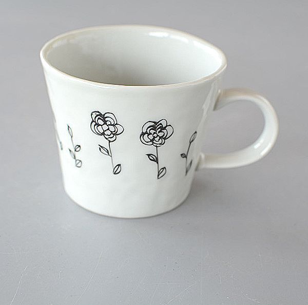 マグカップ お花畑 手描き hg025, 茶器, マグカップ, 陶磁製