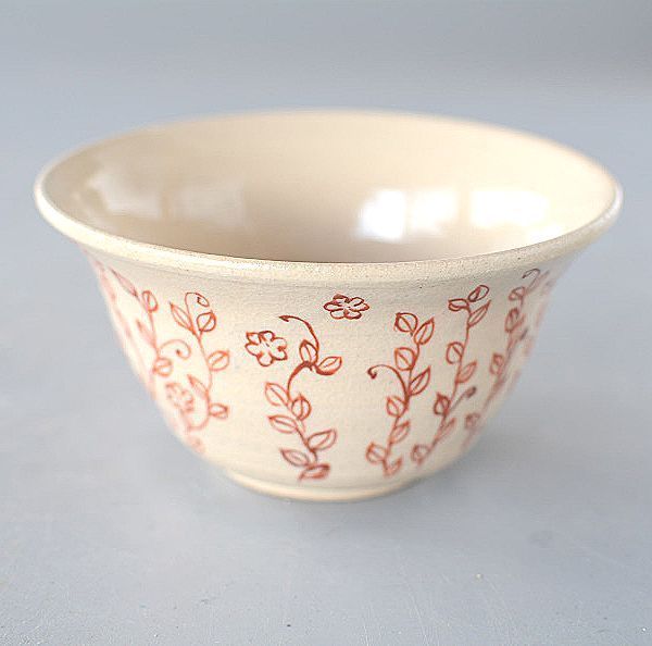 Small bowl red flowers hand-painted hg053, Western tableware, bowl, cafe bowl