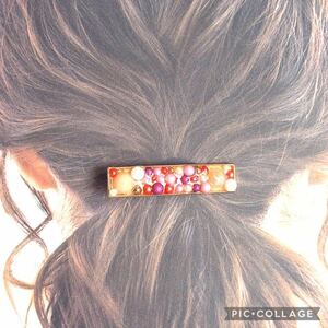 ☆パールのヘアークリップ☆ レジン ラメ 髪飾り ヘアクリップ ヘアアクセサリー バレッタ ピンク 赤 紫 白 金 ゴールド レッド パープル