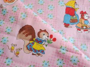  retro Vintage cloth last 1* to coil first of all attaching defect have * pink ground blue small flower . foreign book. picture book seems . animal pattern * cotton *93×90