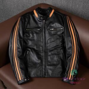 * debut leather jacket rider's jacket protector with pocket cow leather kau hyde leather jacket bike leather original leather locomotive S~5XL