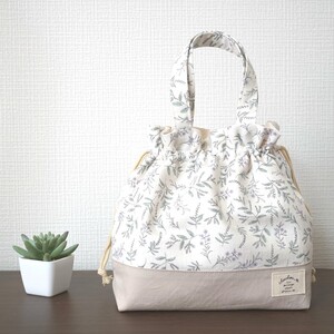 巾着ミニトートバッグ*インピース*グレージュ*デコレクションズ*ランチバッグ