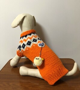 新品 手編みランド♪　犬服　小型犬用ロピ セーター （小型犬　M寸ロング）　Dー005