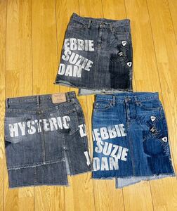  Hysteric Glamour * ultra rare pick badge paint lack Logo Denim skirt *hystericglamourhis Mini bread clock knees height skirt 