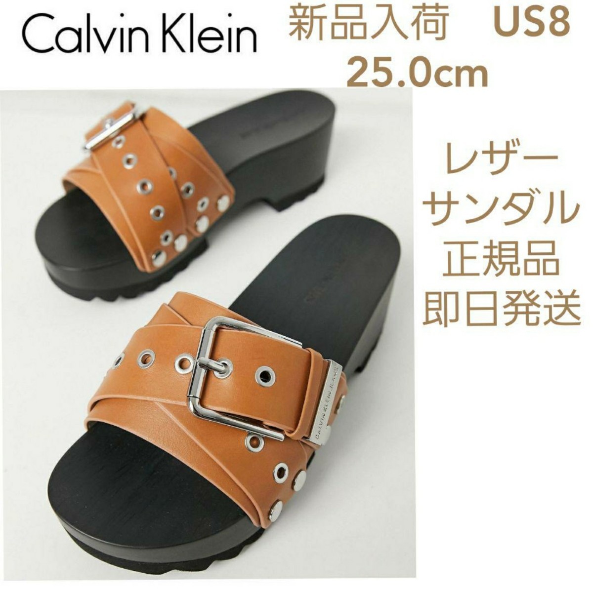 Calvin Klein ロゴストラップ ヒール サンダル 24 0 ブラック｜PayPay