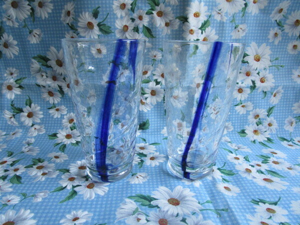 A　「青いラインのガラスコップ　タンブラー～２個まとめて」～箱なし