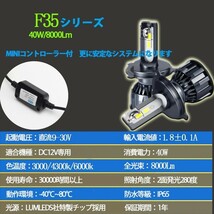 LEDヘッドライト (F35) フォグランプ HB3 DC12V 40W 8000ルーメン 3000K/4300K/6000K 3色切替 2本セット 1年保証_画像3