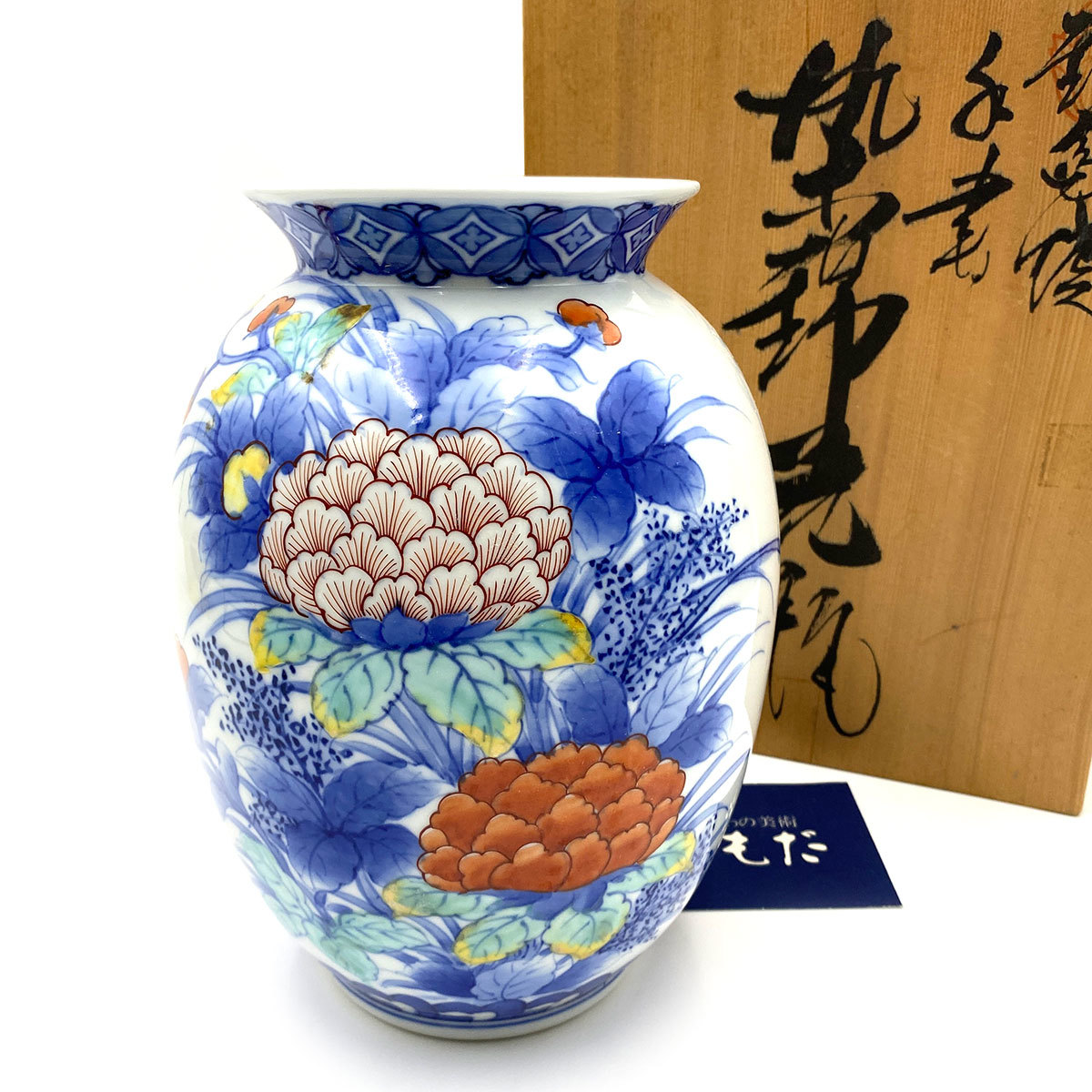 今季一番 色鍋島椿文花瓶 古美術 - アンティーク/コレクション