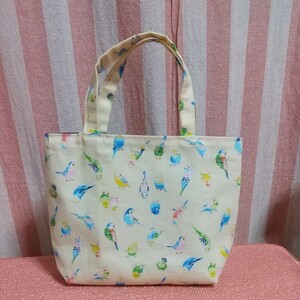 ハンドメイド【インコ柄のミニバッグ】ハンドバッグ/子供用/サブバッグ
