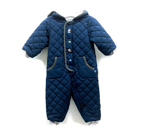 V[familiar] Familia quilting Jump suit with a hood . reverse side f lease coverall 80 navy × gray embroidery baby RH0145