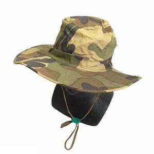  Vintage 70s[b- knee hat ]59cm leaf pattern camouflage camouflage local Safari military hat old clothes hunting army thing sun hat 