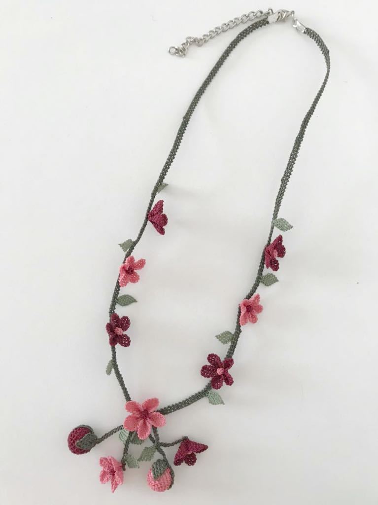 Collier Oya tricoté à la main, accessoires d'artisanat traditionnel turc, fait à la main, Iene Oya rose rouge foncé ◇Livraison gratuite◇, Fait main, Accessoires (pour femmes), collier, pendentif, foulard