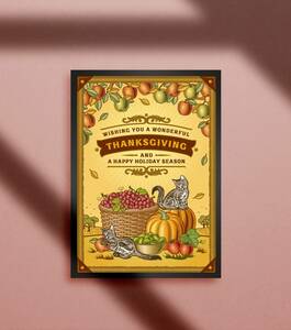 アメリカン ファーム 農園 果樹園 果物 野菜 収穫の秋 猫 ポップアート カフェ A4アートポスター