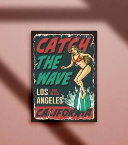 アメリカ ロスアンゼルス カリフォルニア サーファーガール ビーチ ポップアート カフェ ★A4アートポスター