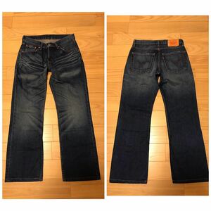 廃番品☆美品 Levi's 557／リーバイス W30 革パッチ&赤タブ・色落ち&ダメージユーズド加工 デニムパンツ ジーンズ インディゴブルー ／復刻