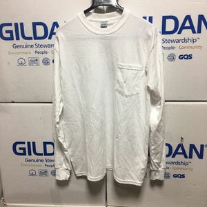 GILDAN ホワイト Sサイズ 白 ロンT 長袖無地Tシャツ ポケット付き 6.0oz ギルダン