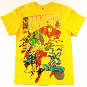 マーベル MARVEL HERO Tシャツ中古2回着用 ロスアンゼルス comics ショップにて購入$48 ビンテージ vintage アメコミ 黄色 レトロ ラメ