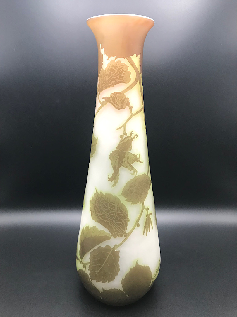 数量限定価格!! 特々大 躍馬 花瓶 カメオ彫り 被せガラス 高さ32cm エミールガレ - ガラス
