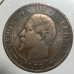 フランス 5サンチーム青銅貨　ナポレオン3世　1855年D　美品　レア　貴重　アンティークコイン/レーヴェコイン