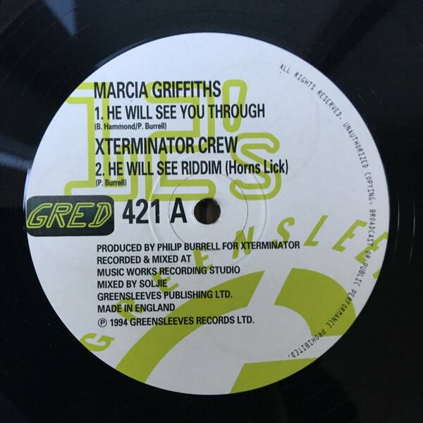 ★送料込み！美盤！1994HIT！SWEET TALKING riddim【Marcia Griffiths - He Will See You Through】12inch！Xterminator / Greensleeves UK