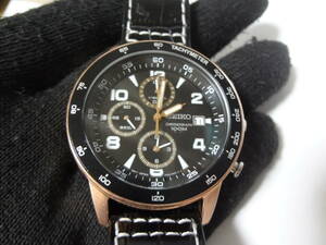 【SEIKO】 セイコー クロノグラフ Chronograph 黒革ベルト 腕時計 SND730P1 展示未使用品