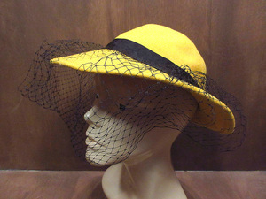 ビンテージ70’s80’s●レディースヴェール付きフェルトハット黄色●210827s5-w-ht-flt 1970s1980s帽子USA製女性用ソフト帽ウール