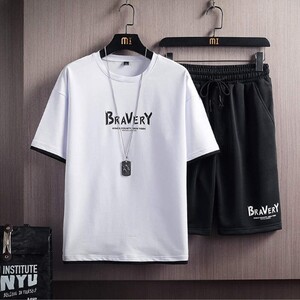 【人気】Tシャツ メンズ半袖 トップス ハーフ ショート パンツ 上下 セット