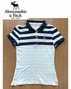 *Abercrombie & Fitch Abercrombie & Fitch * темно-синий & Sky голубой окантовка цвет! женский рубашка-поло с коротким рукавом /M