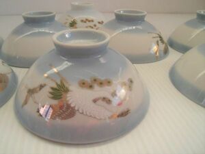 [N12R385] retro . is . tea cup 8 customer set crane & pine ceramics and porcelain rice tea cup . bowl 