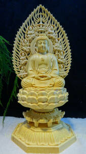 ☆極上品収蔵☆ 仏像 仏教美術 総檜材 仏教工芸品 木彫り 阿弥陀如来 座像