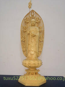 最新作 総檜材 木彫仏像 地蔵菩薩 蓮華丸台座 飛天光背 彫刻供養仏 仏教 祈り 厄除け 大型 43cm