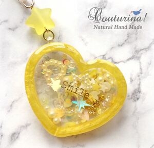 ハートのオイルシェイカーキーホルダー【YELLOW】 キラキラシャイニー キラキラシャイニースター