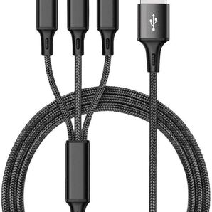 1本3役 Lightning/Micro USB/Type-C 色:ブラック 急速充電 充電ケーブル