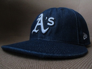 00's USA製 オークランド アスレチックスNEW ERA A'sロゴ 刺繍 デニム ベースボール キャップOakland Athletics CAPインディゴNEWERAブルー