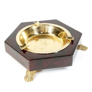 昭和レトロ　木製灰皿　真鍮製三足 喫煙用品　幅21㎝　高さ6㎝ 味わい感、レトロ感のあるアイテム！ エステートセール ATN