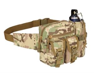 レッグポーチ ウエストポーチ ボトルケース付 カラー【マルチCP】ツーリング 釣り アウトドア サバゲー 作業バッグ