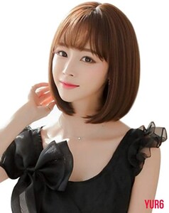 フルウィッグ 人気定番かつら ショートボブ内巻き 可愛いスタイル 耐熱ファイバーウィッグ 小顔 通気性抜群 前髪ぱっつん ダークブラウン